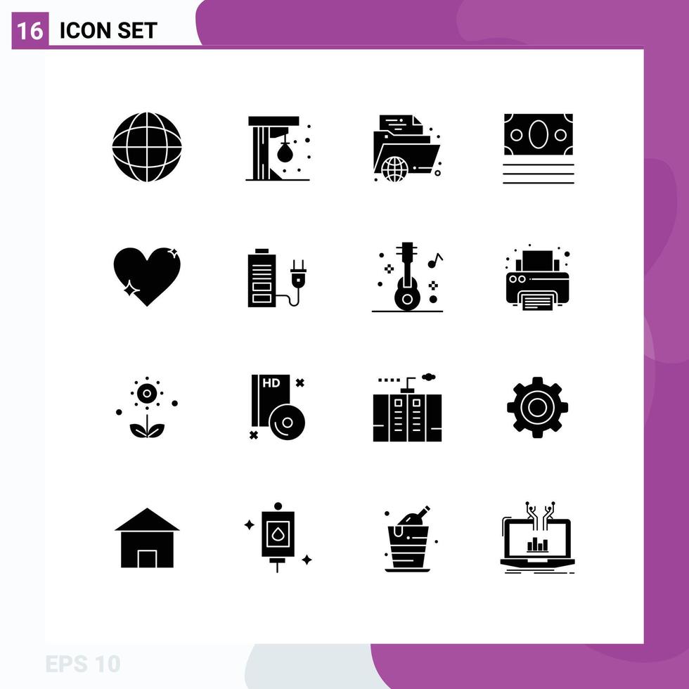 Universal Icon Symbols Group of 16 Modern Solid Glyphs of heart online learning money online Editable Vector Design Elements