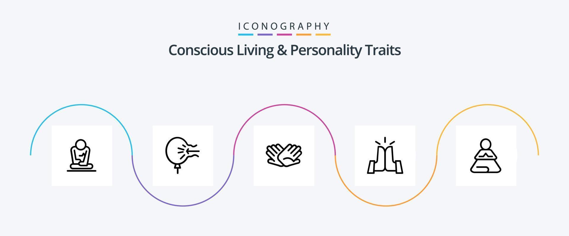 Concious Living And Personality Traits Line 5 Icon Pack Including high. five. stress. best. helping vector