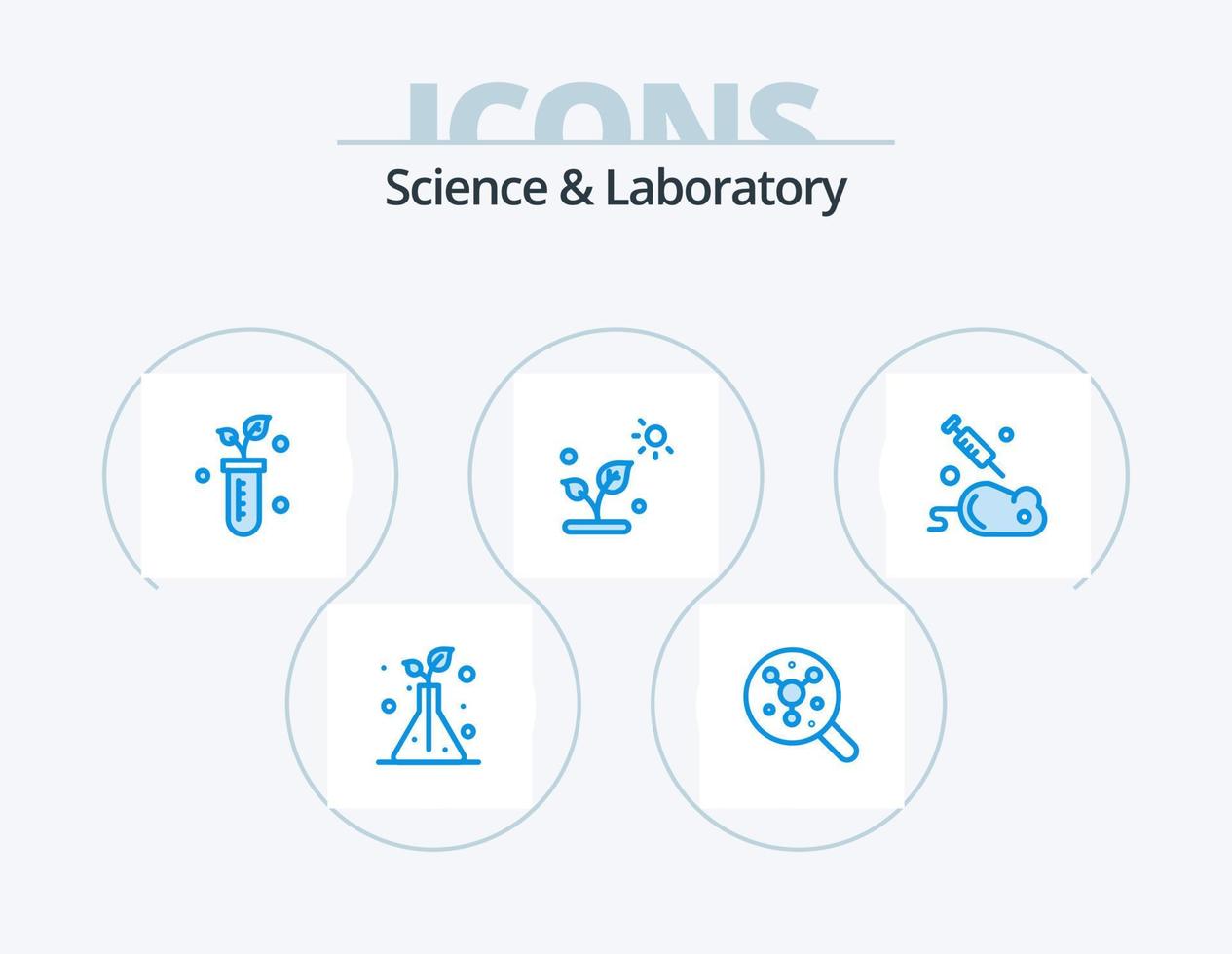 Science Blue Icon Pack 5 Icon Design. mouse. experiment. plant. sun. plant vector