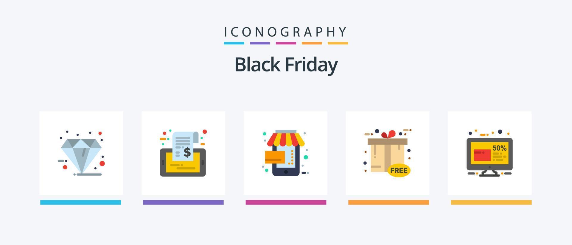 Black Friday Flat 5 Icon Pack Including gift box. cyber. sale. black friday. commerce. Creative Icons Design vector