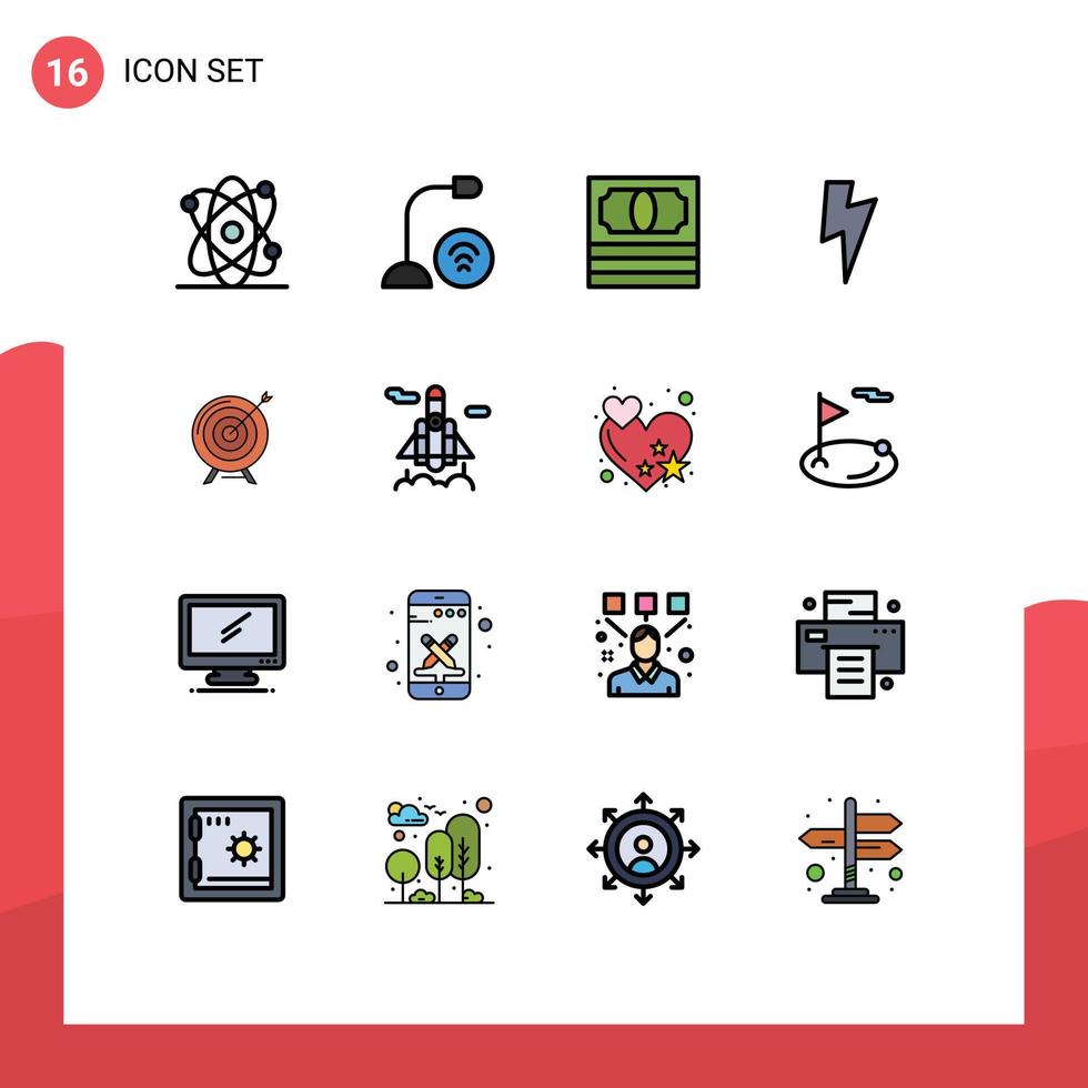 Group of 16 Flat Color Filled Lines Signs and Symbols for business aim cash target basic Editable Creative Vector Design Elements