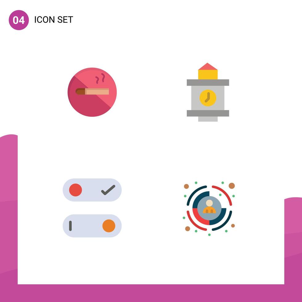 Pack of 4 creative Flat Icons of smoking toggle health station customer Editable Vector Design Elements