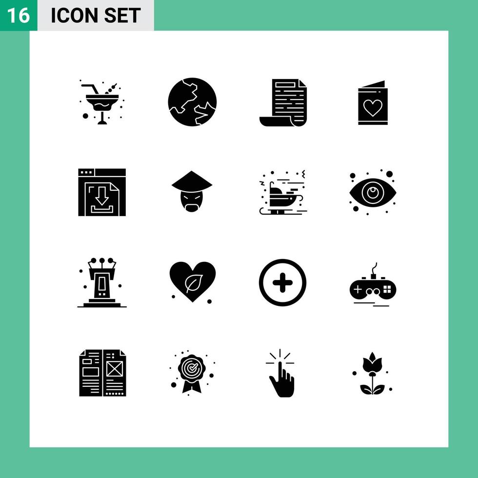 Mobile Interface Solid Glyph Set of 16 Pictograms of multimedia download design arrows wedding Editable Vector Design Elements