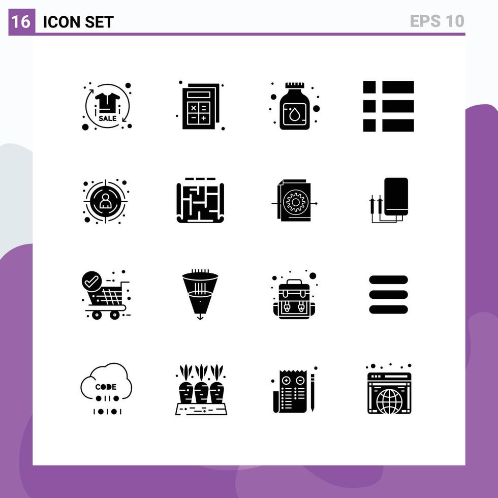 Universal Icon Symbols Group of 16 Modern Solid Glyphs of seo image interaction frame medicine Editable Vector Design Elements