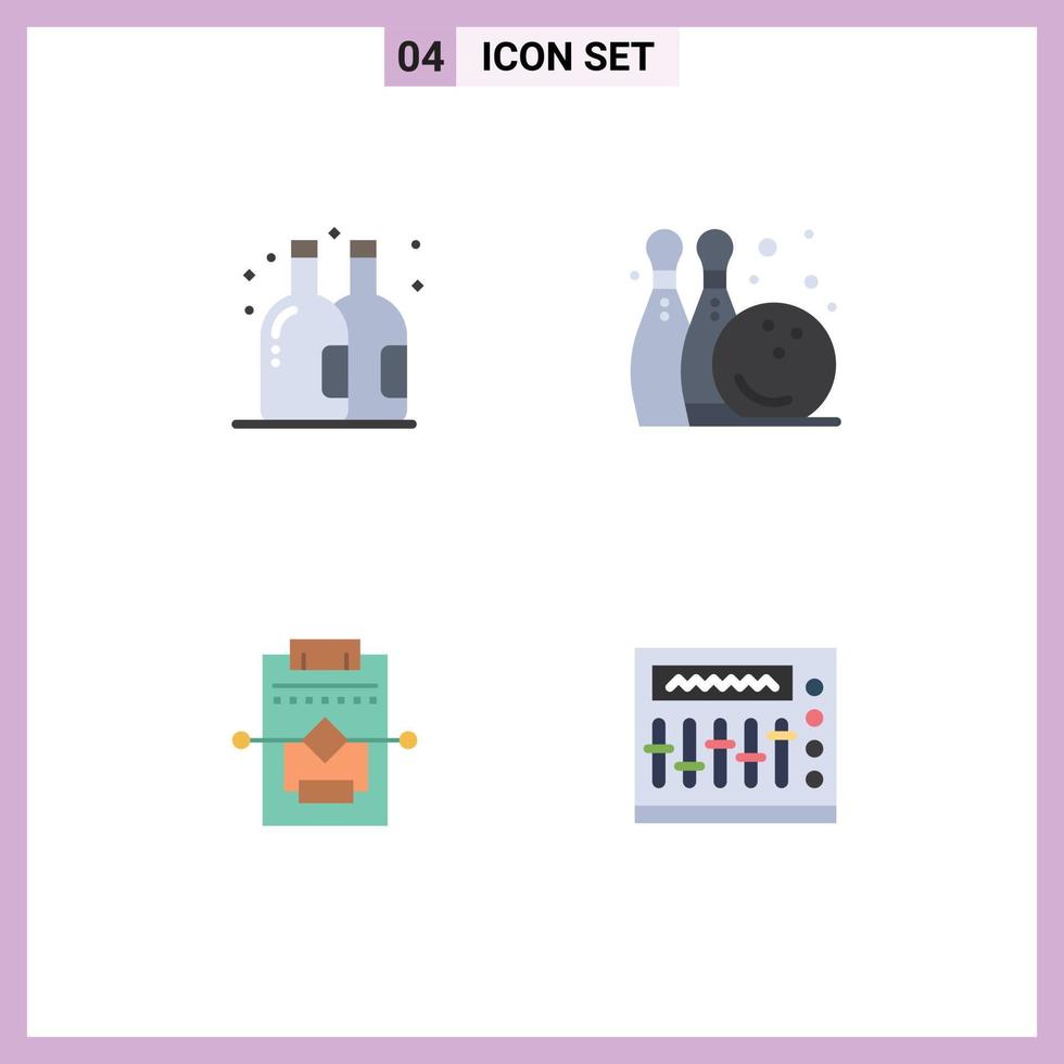 conjunto moderno de 4 iconos y símbolos planos, como proceso de cerveza, bolos, pino, mezclador, elementos de diseño vectorial editables vector