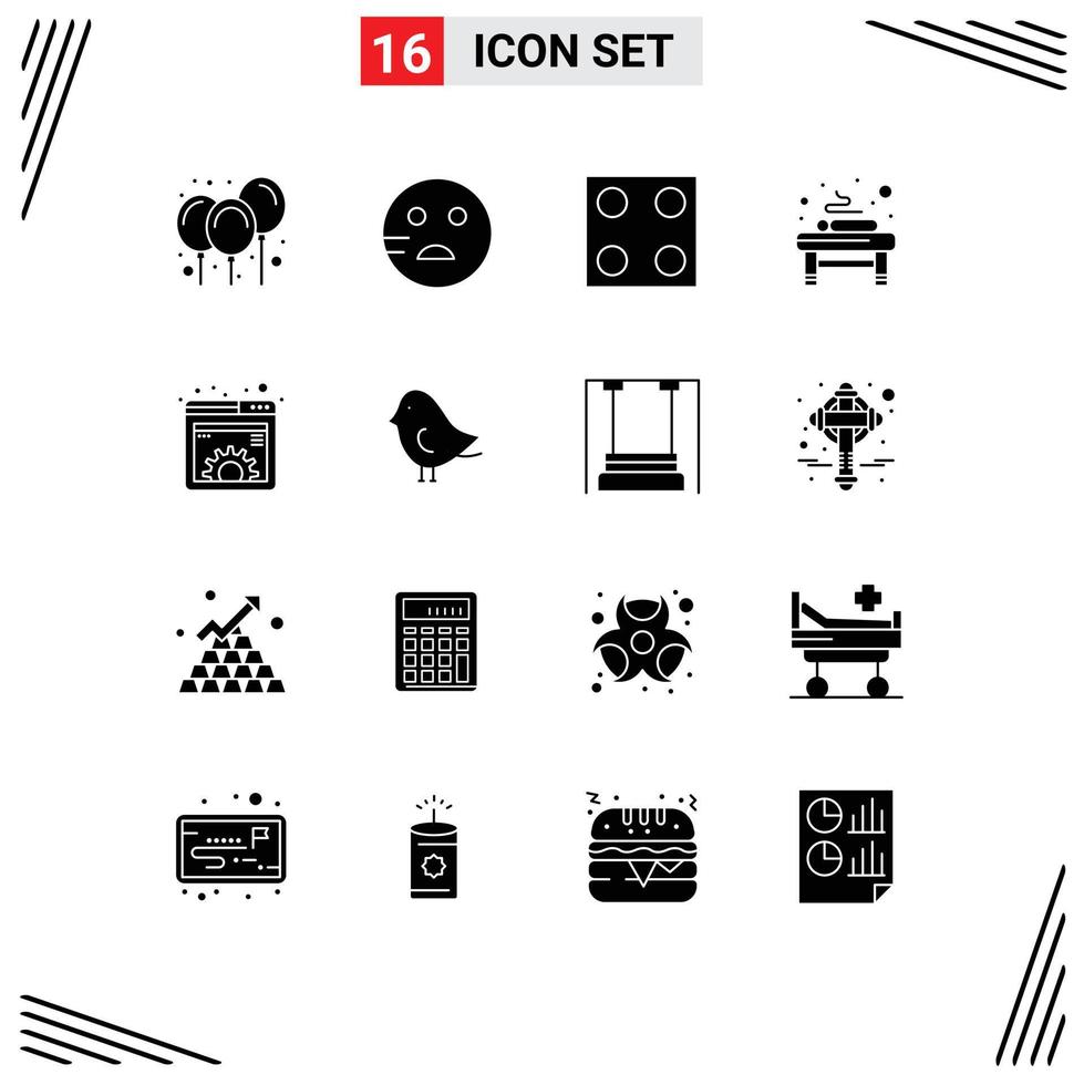 Modern Set of 16 Solid Glyphs Pictograph of management document kitchen content relaxation Editable Vector Design Elements