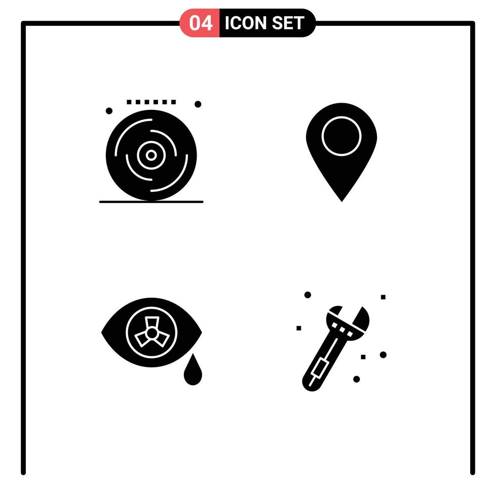 Universal Icon Symbols Group of 4 Modern Solid Glyphs of birthday nuclear party marker construction Editable Vector Design Elements