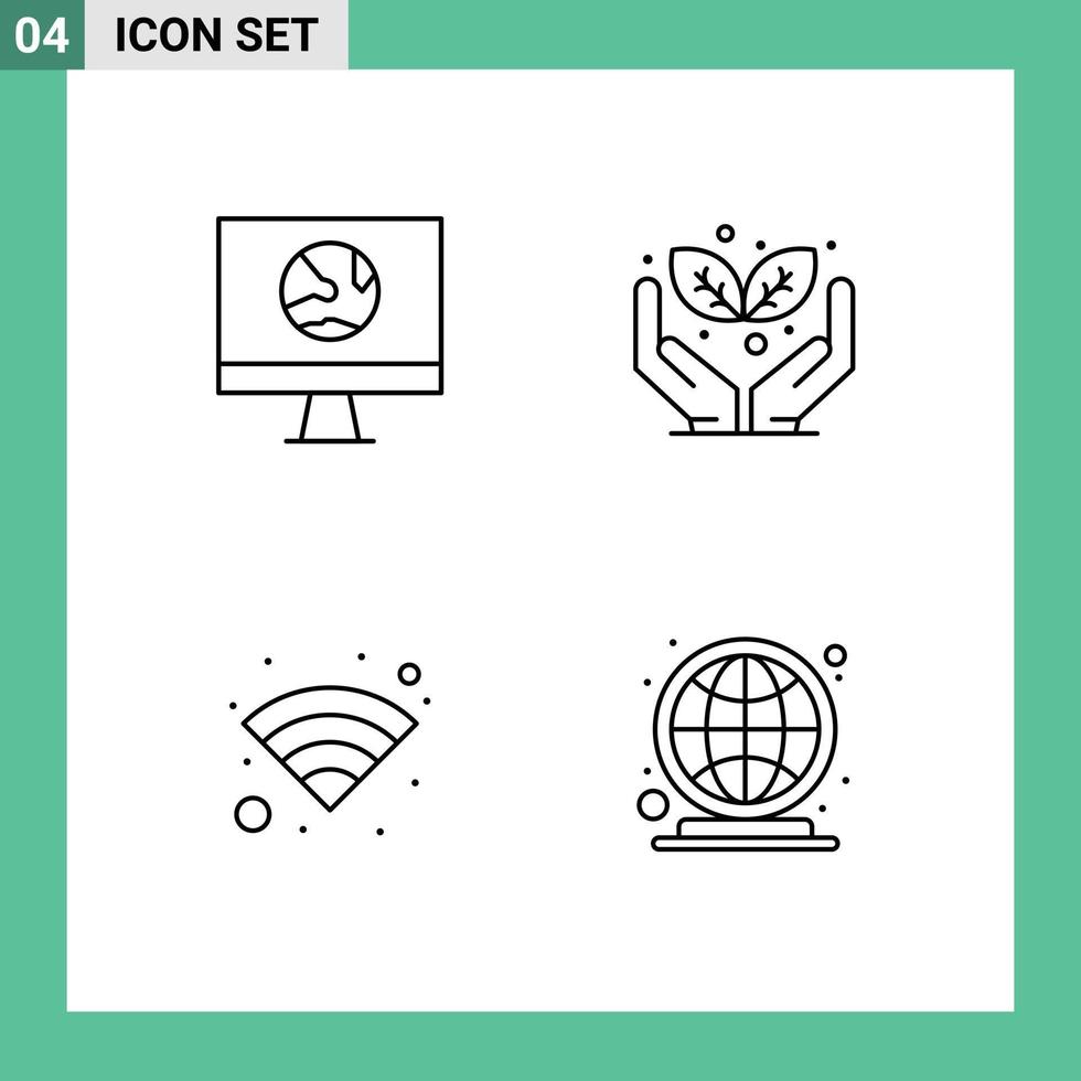 4 Universal Line Signs Symbols of app wifi internet protect earth Editable Vector Design Elements