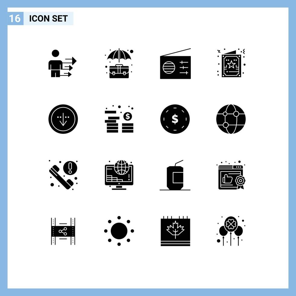 16 Thematic Vector Solid Glyphs and Editable Symbols of down xmas office greeting card Editable Vector Design Elements