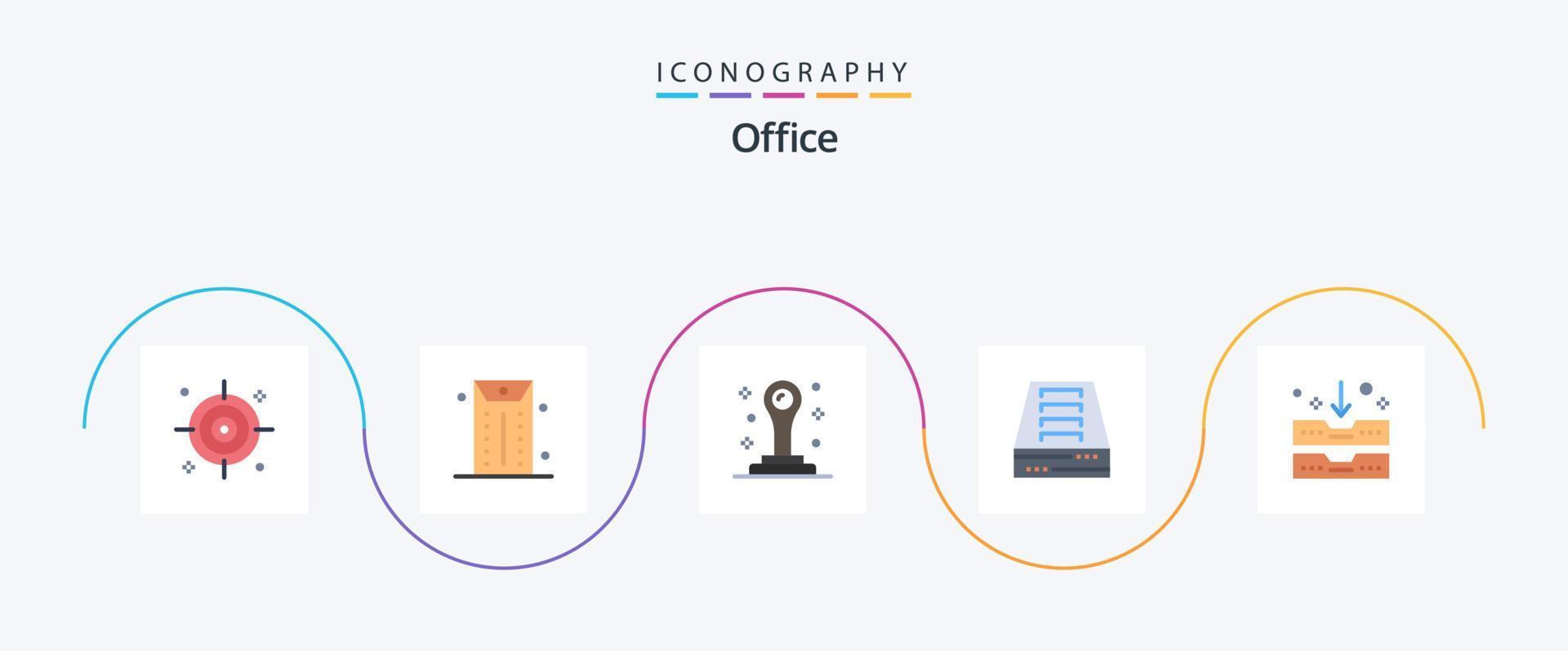 paquete de iconos de 5 planos de oficina que incluye. papelería. oficina vector