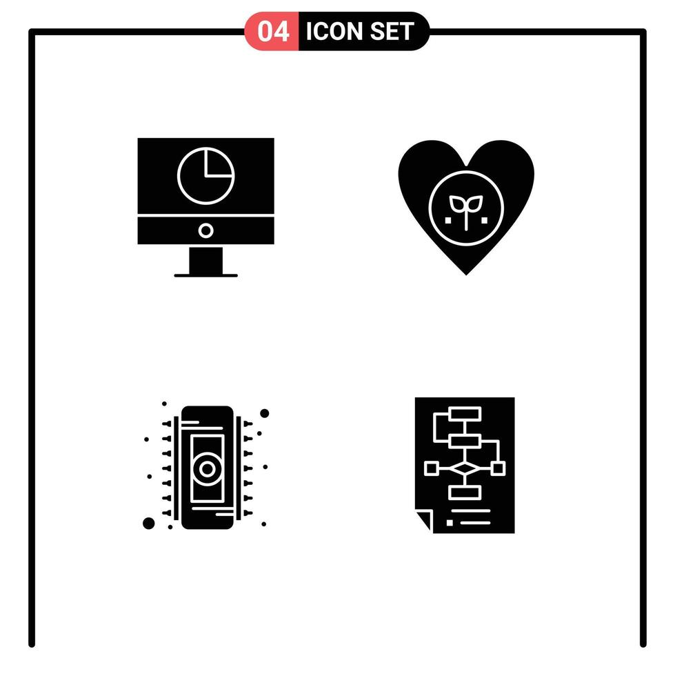 Set of 4 Modern UI Icons Symbols Signs for computer like money environment electronic Editable Vector Design Elements