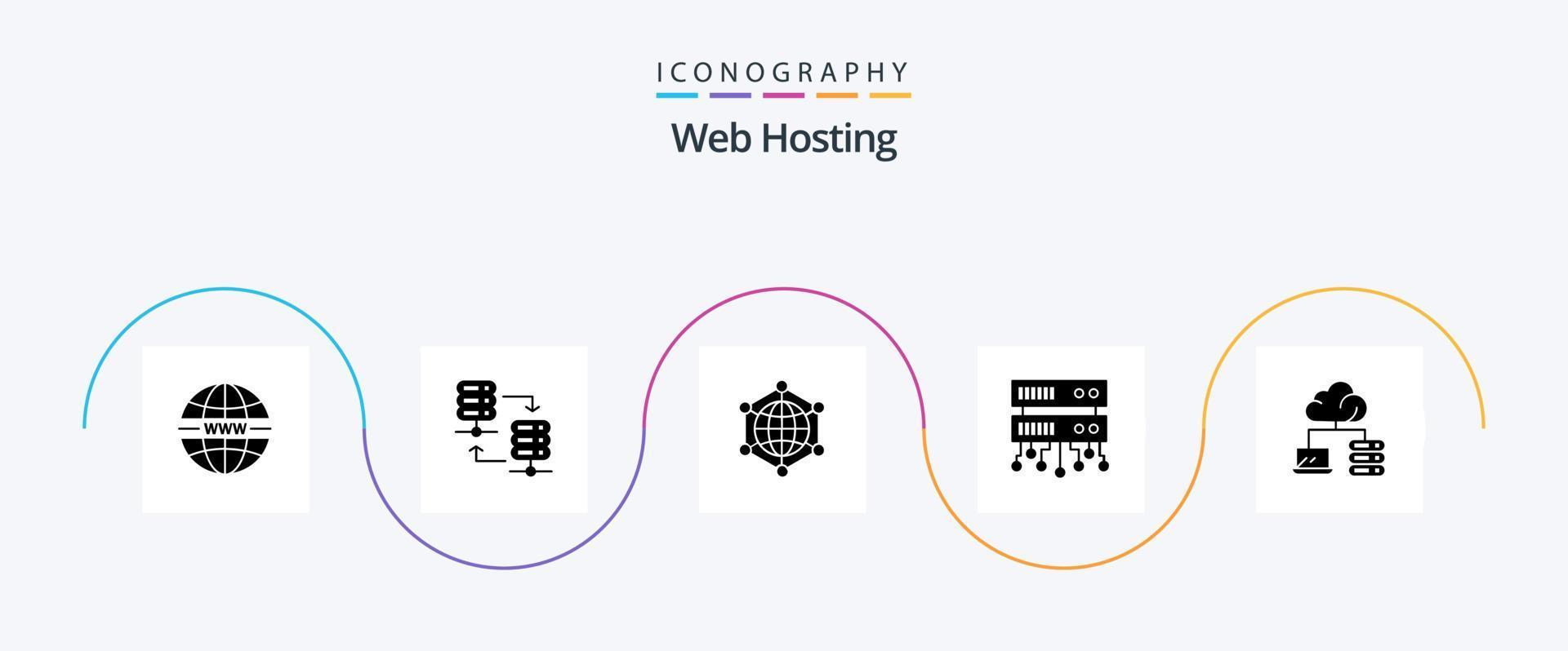 Web Hosting Glyph 5 Icon Pack Including database server . internet. server rack . web . data vector