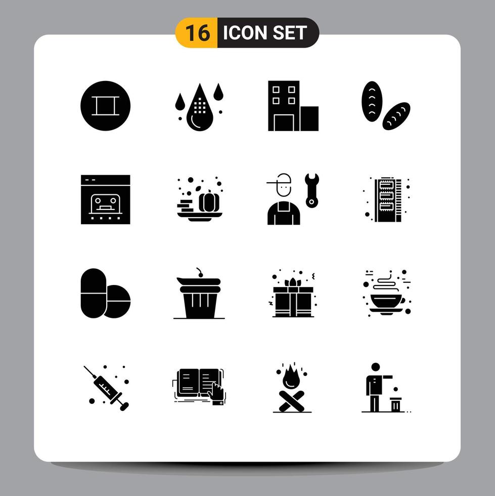Editable Vector Line Pack of 16 Simple Solid Glyphs of online business education banking bread Editable Vector Design Elements