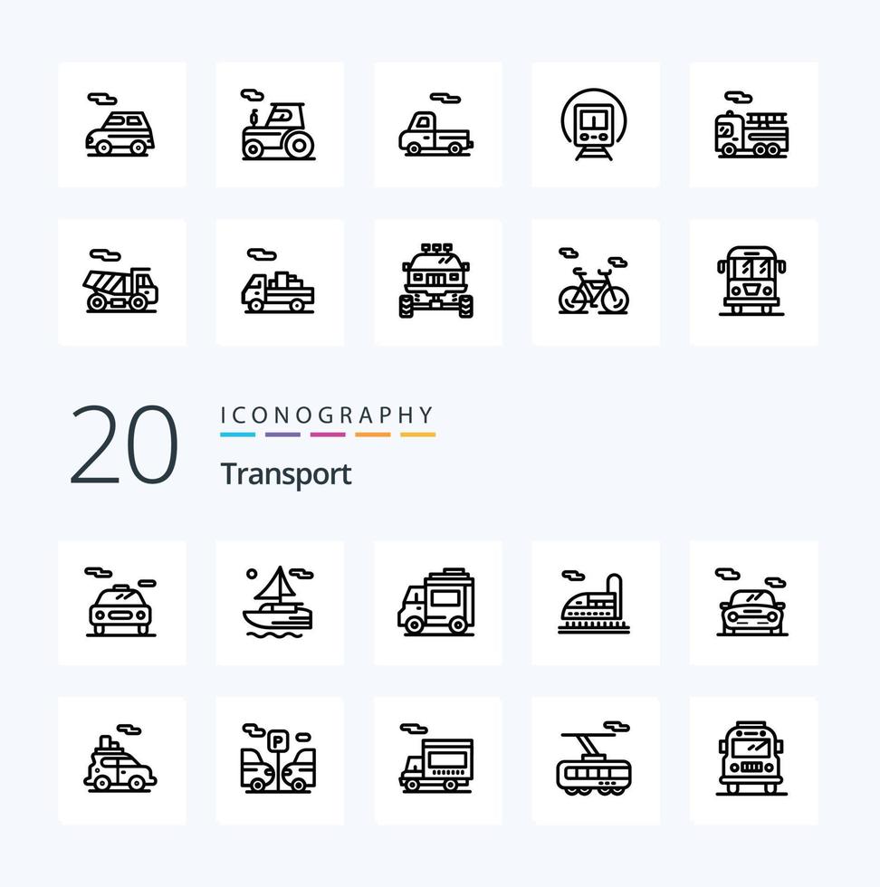 20 Transport Line icon Pack like car transport people car tunnel vector