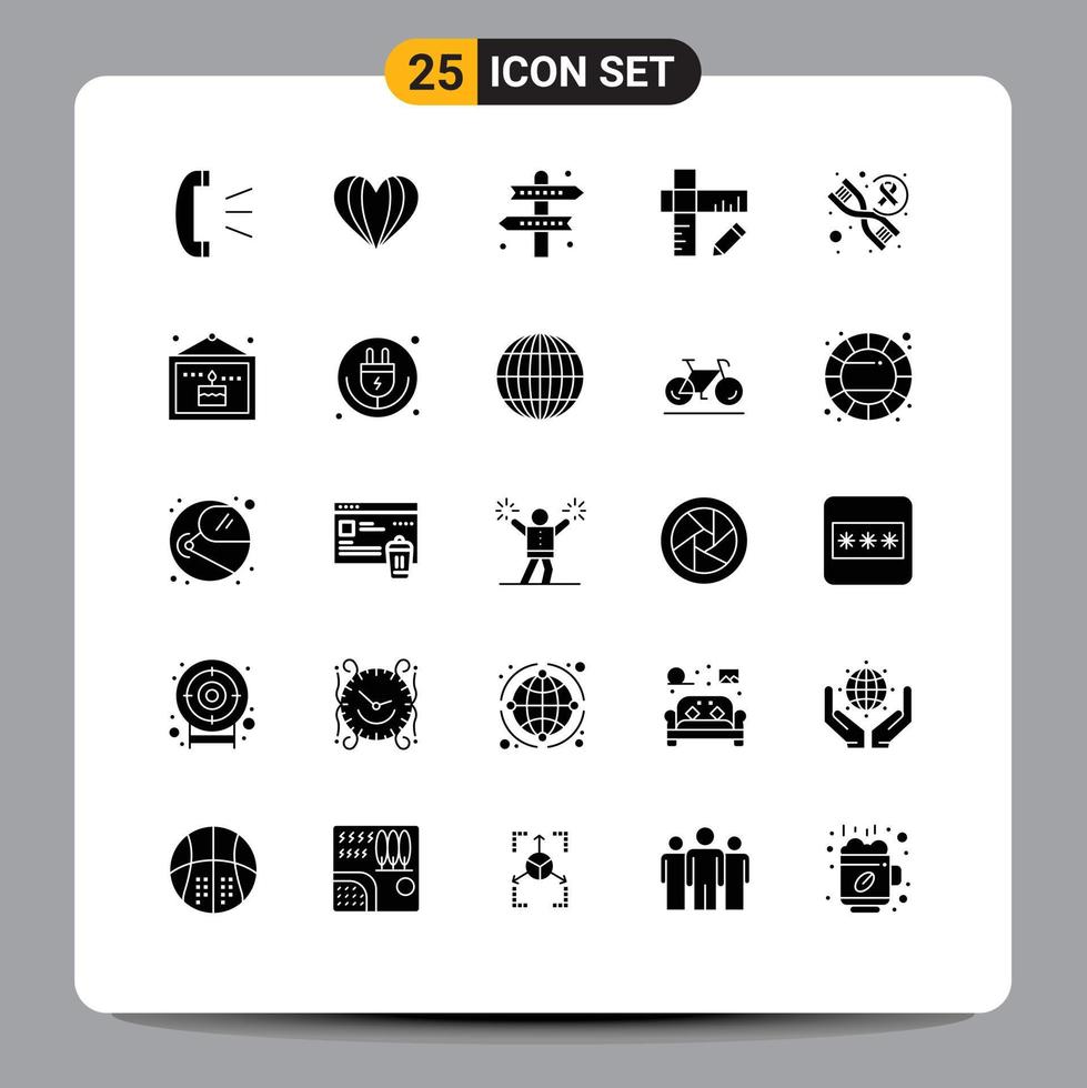 Universal Icon Symbols Group of 25 Modern Solid Glyphs of genetics ruler activities geometry recreation Editable Vector Design Elements
