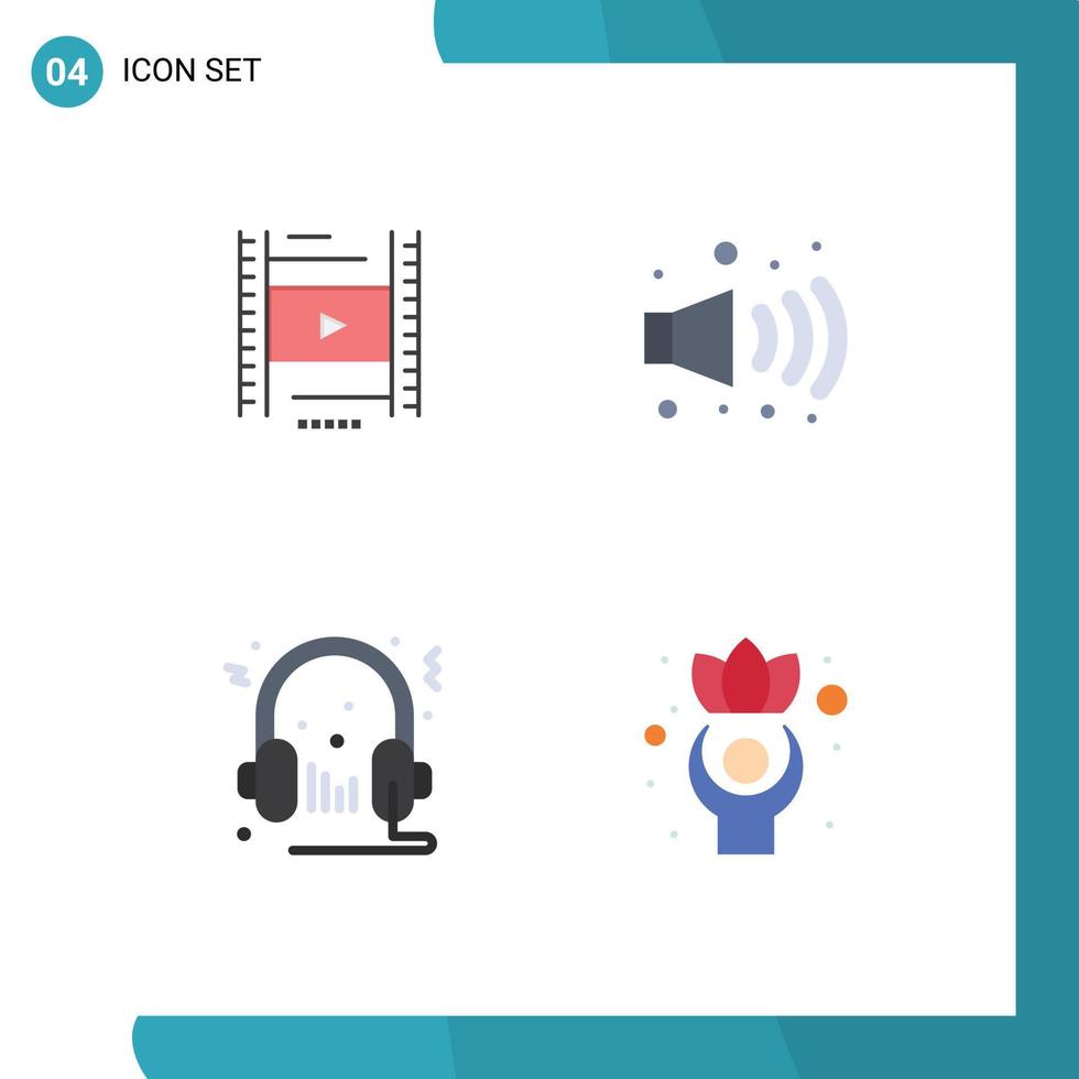 Pack of 4 creative Flat Icons of vedio audio education pollution microphone Editable Vector Design Elements