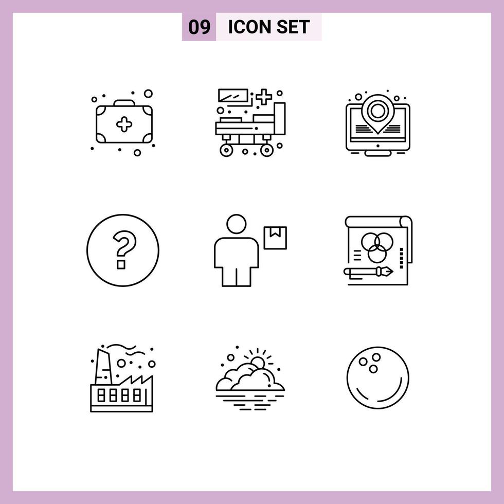 Modern Set of 9 Outlines Pictograph of shipment human marketing body question Editable Vector Design Elements