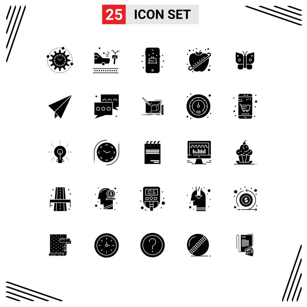 Modern Set of 25 Solid Glyphs and symbols such as freedom fitness crash healthy apple Editable Vector Design Elements