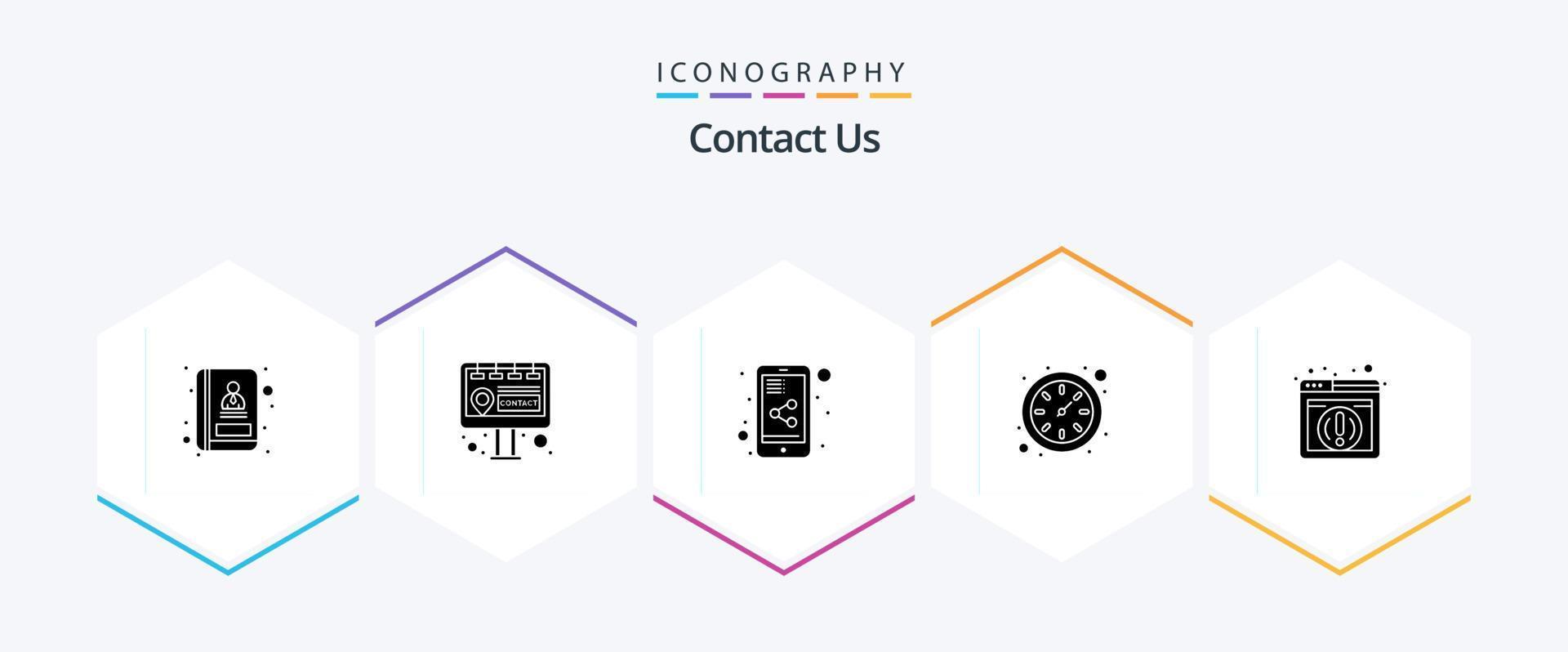 contáctenos Paquete de iconos de 25 glifos que incluye . . compartir móvil. navegador. información vector