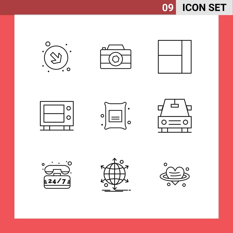 Group of 9 Modern Outlines Set for vehicles wheat layout food barley Editable Vector Design Elements