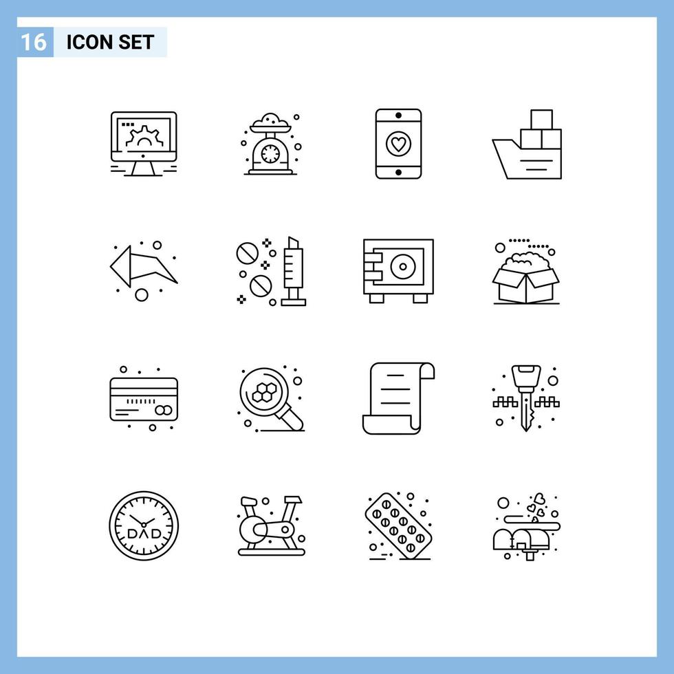 16 Universal Outlines Set for Web and Mobile Applications ship logistic kitchen scale good business Editable Vector Design Elements