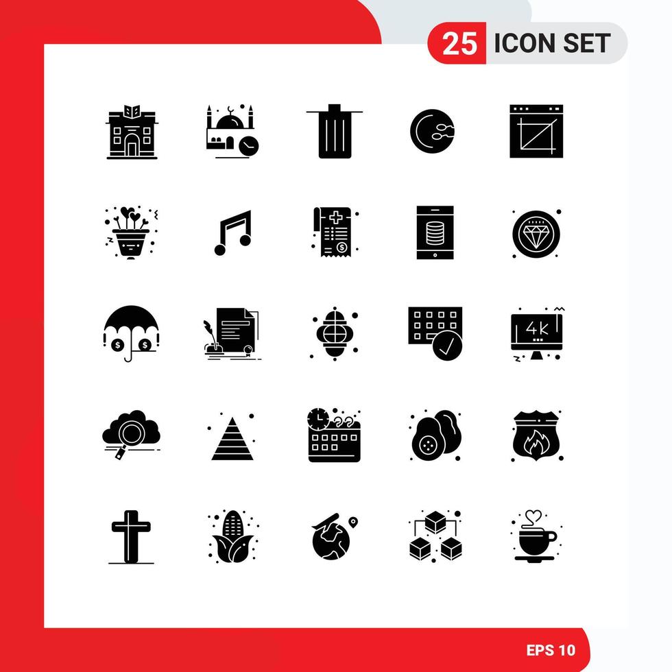 Set of 25 Modern UI Icons Symbols Signs for app reproduction basket medical trash Editable Vector Design Elements