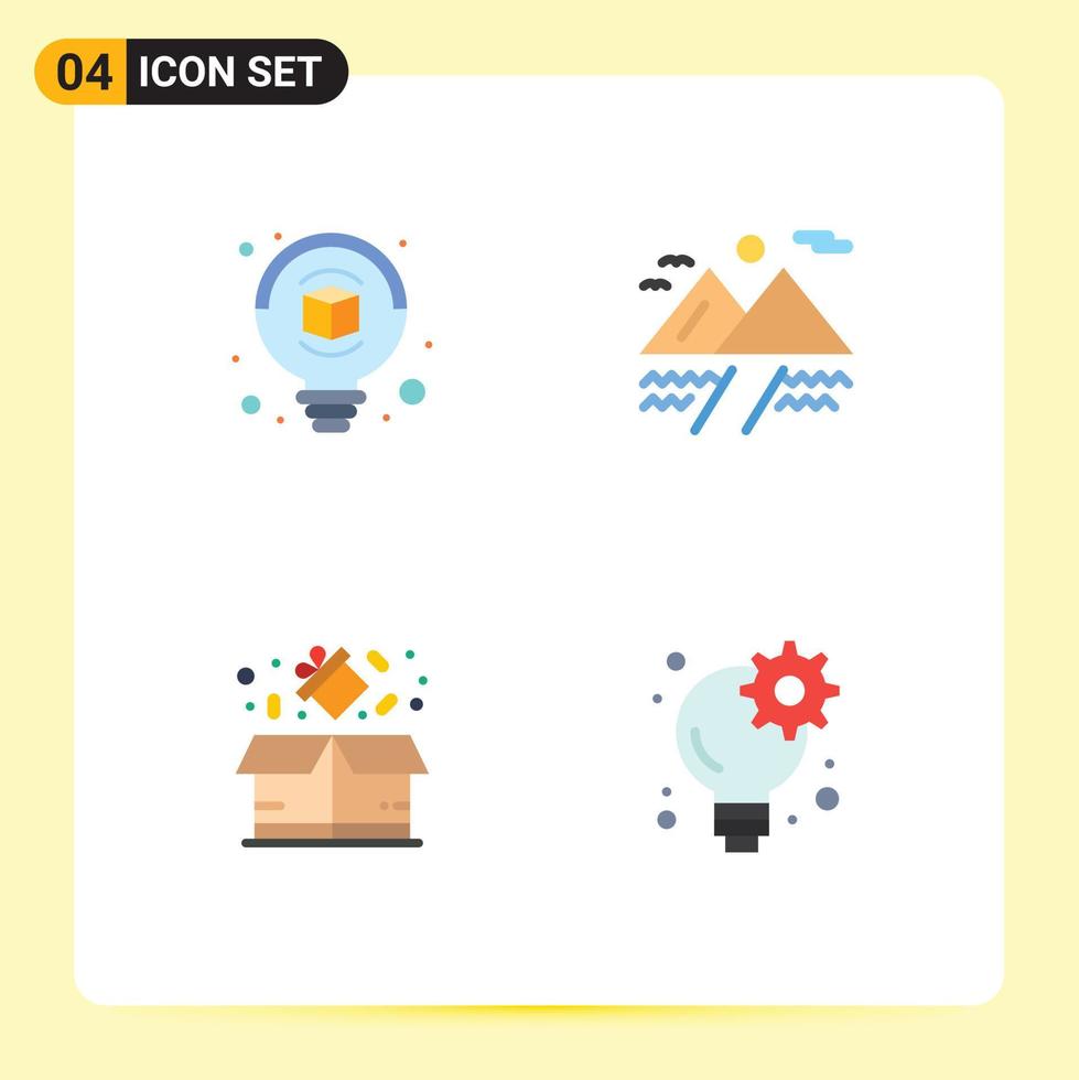 Group of 4 Modern Flat Icons Set for bulb sale camping box business Editable Vector Design Elements