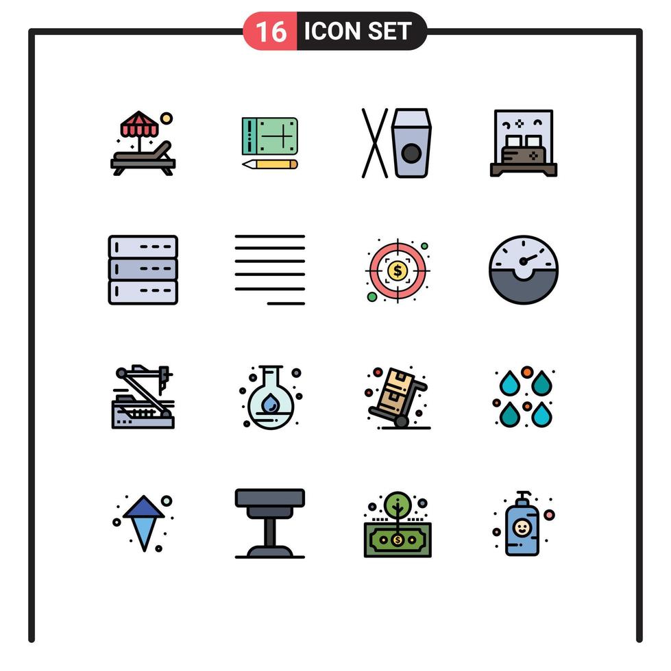 Modern Set of 16 Flat Color Filled Lines Pictograph of server data chinese admin room Editable Creative Vector Design Elements