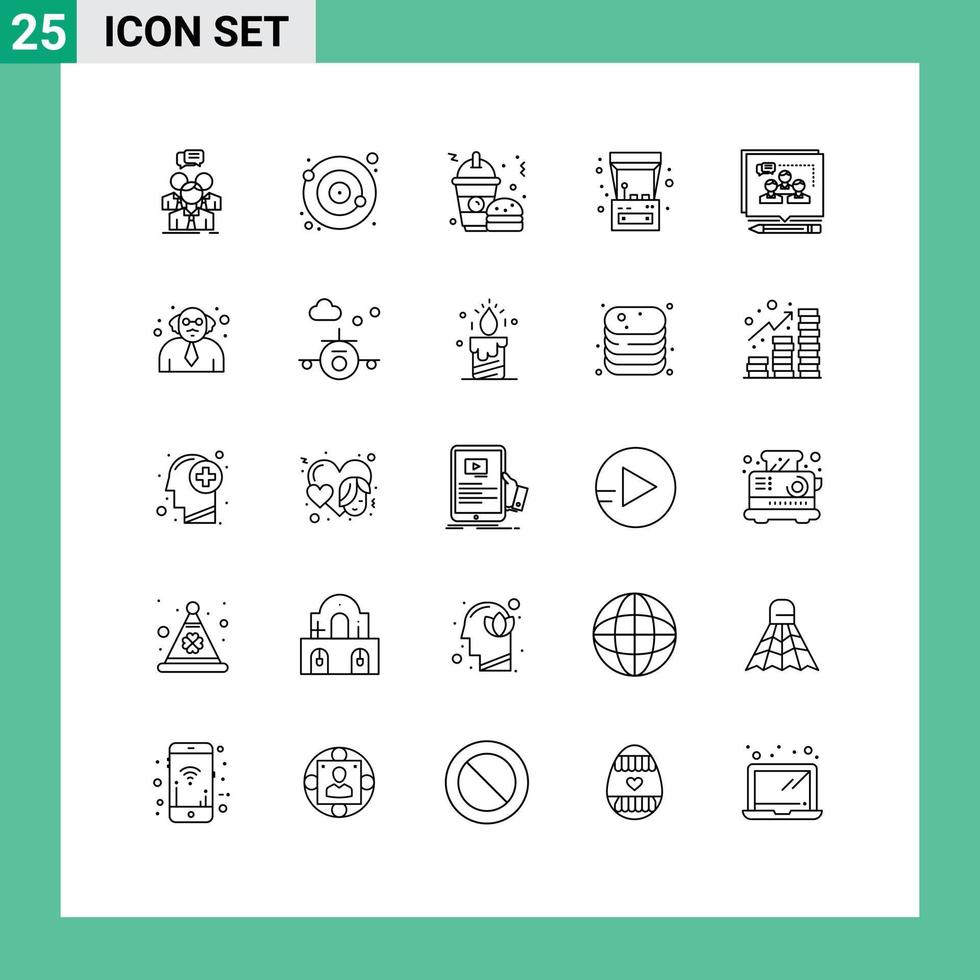Editable Vector Line Pack of 25 Simple Lines of analysis game satellite fun frappe Editable Vector Design Elements