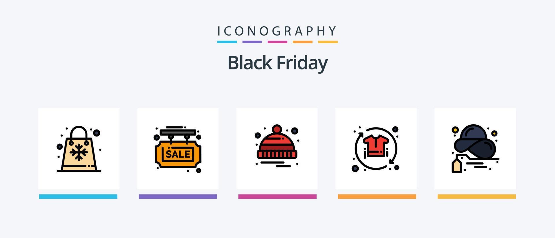 la línea de viernes negro llenó el paquete de 5 íconos que incluye compras. verano. almacenar. venta. etiqueta de venta diseño de iconos creativos vector