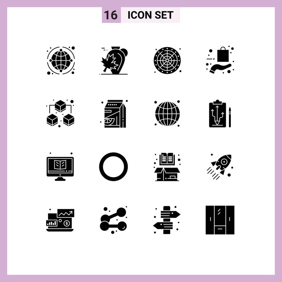 Set of 16 Modern UI Icons Symbols Signs for online ecommerce leaf bag game Editable Vector Design Elements