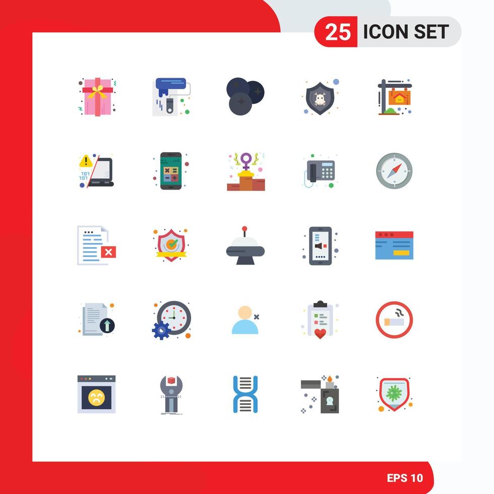 25 User Interface Flat Color Pack of modern Signs and Symbols of board shield food security danger Editable Vector Design Elements