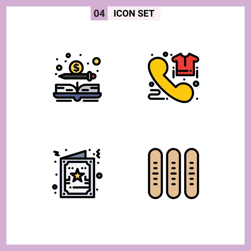 Set of 4 Modern UI Icons Symbols Signs for book card money direct greeting Editable Vector Design Elements