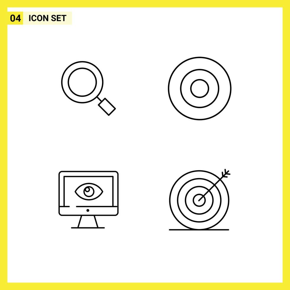 Set of 4 Vector Filledline Flat Colors on Grid for general online search symbolism surveillance Editable Vector Design Elements
