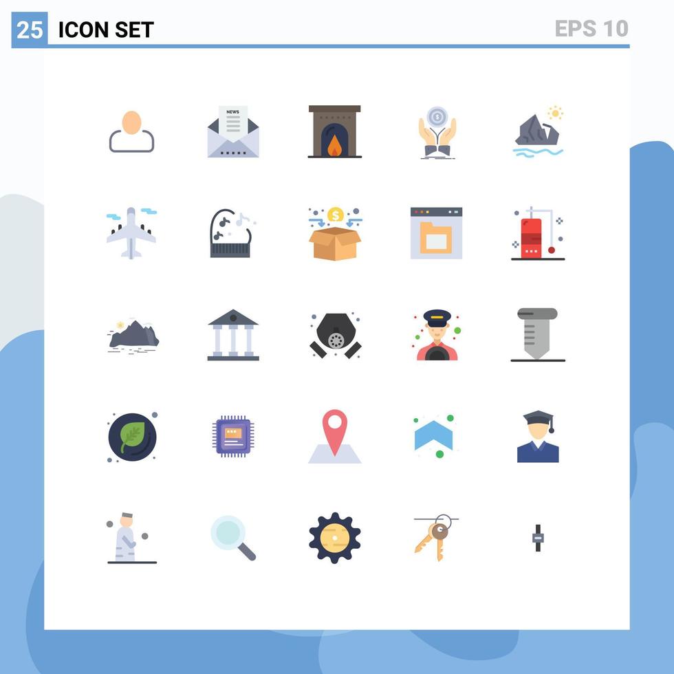 Flat Color Pack of 25 Universal Symbols of ice ecology summer income stack Editable Vector Design Elements