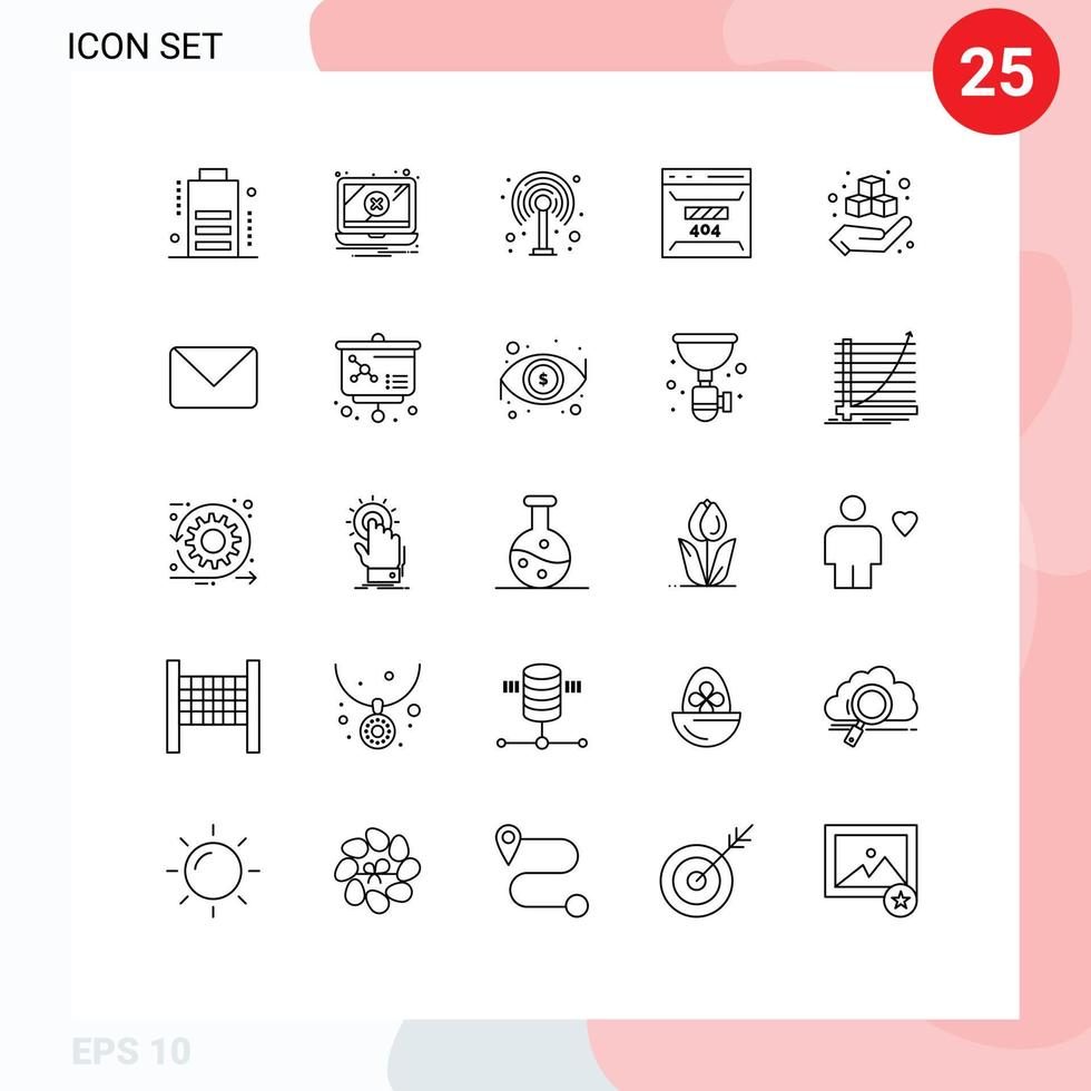 Universal Icon Symbols Group of 25 Modern Lines of hand box router site error Editable Vector Design Elements