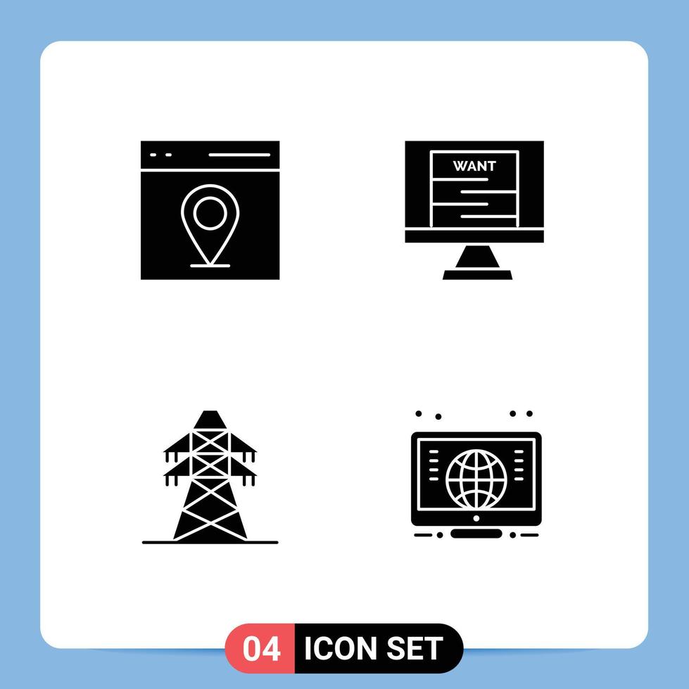 Modern Set of 4 Solid Glyphs Pictograph of communication energy user technology transmission tower Editable Vector Design Elements