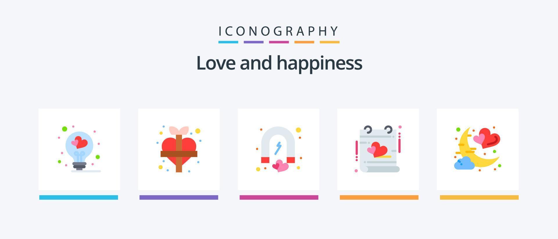 Love Flat 5 Icon Pack Including date. heart. attract. event. romance. Creative Icons Design vector