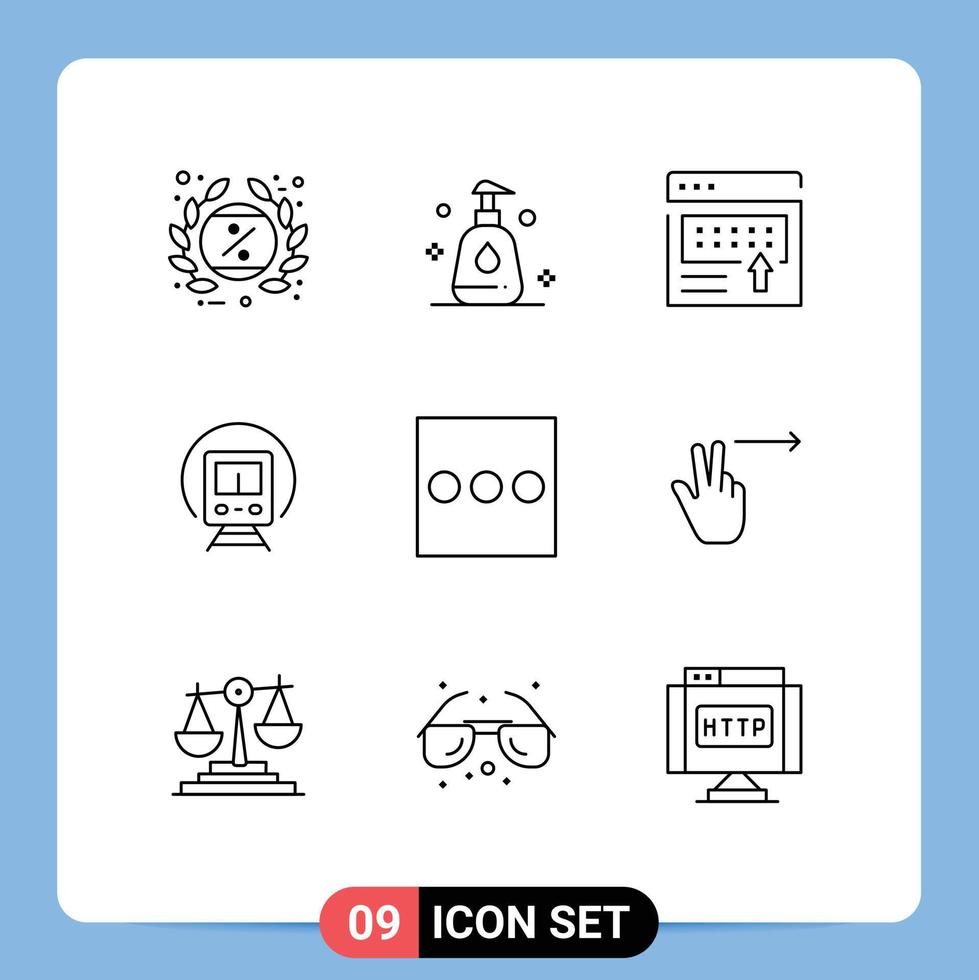 9 User Interface Outline Pack of modern Signs and Symbols of list tramway advertising train page Editable Vector Design Elements