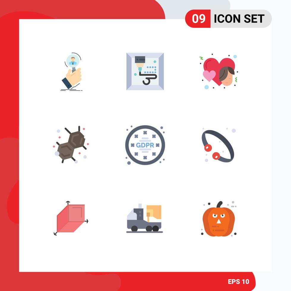 Mobile Interface Flat Color Set of 9 Pictograms of data privacy women gdpr education Editable Vector Design Elements