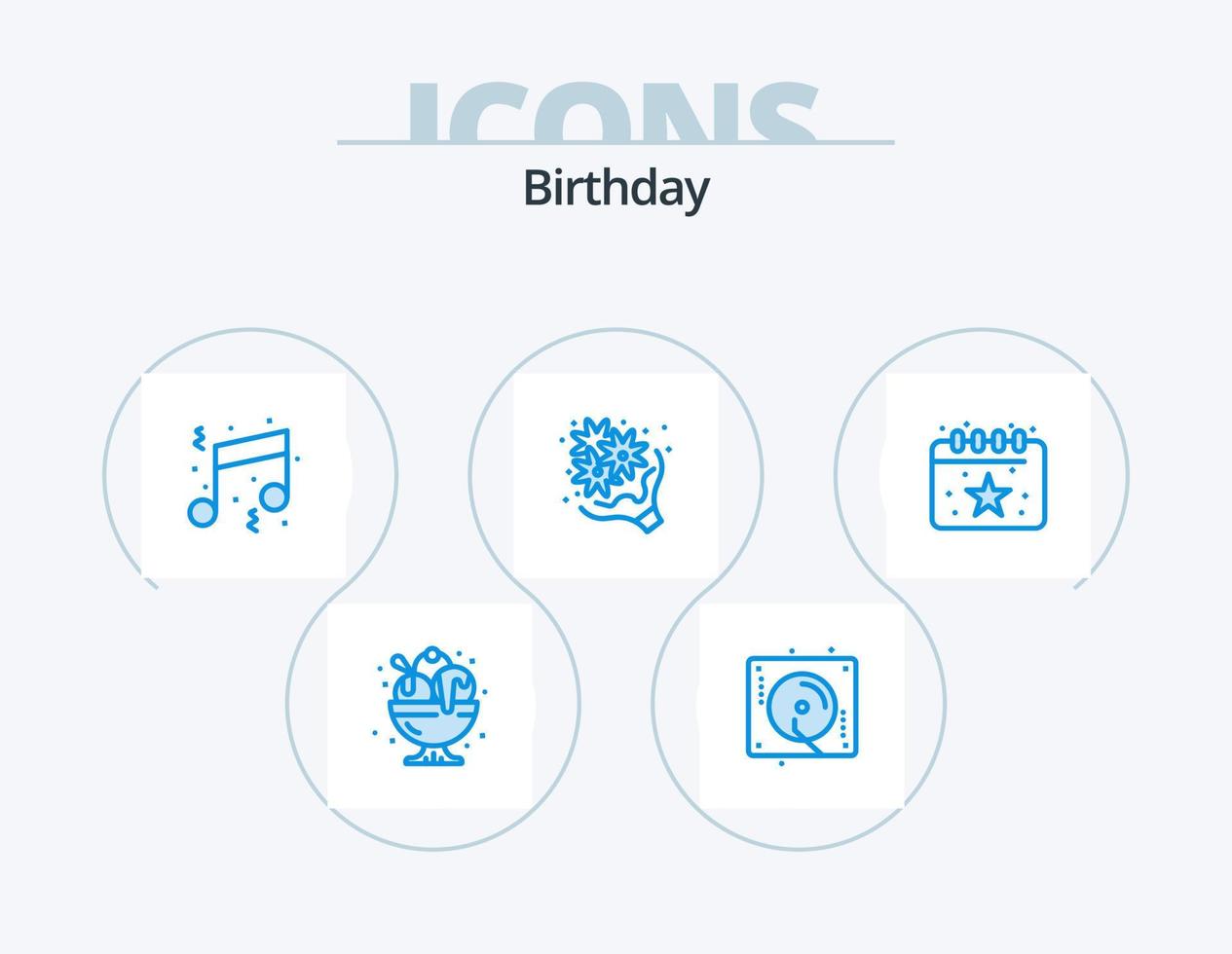 Birthday Blue Icon Pack 5 Icon Design. love. flower. party. birthday. note vector