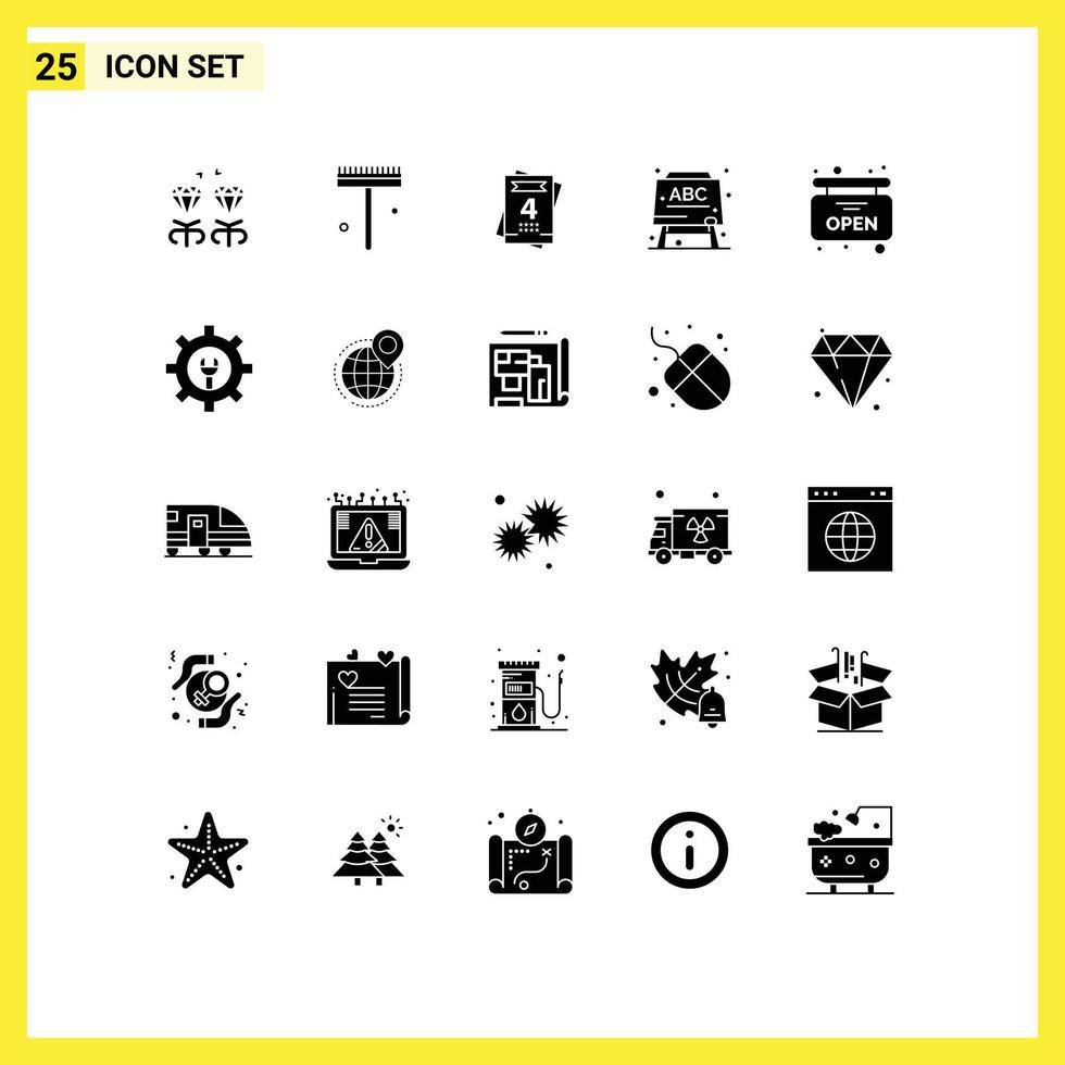 grupo de símbolos de iconos universales de 25 glifos sólidos modernos de engranaje tablero de invitación abierta educación elementos de diseño vectorial editables vector