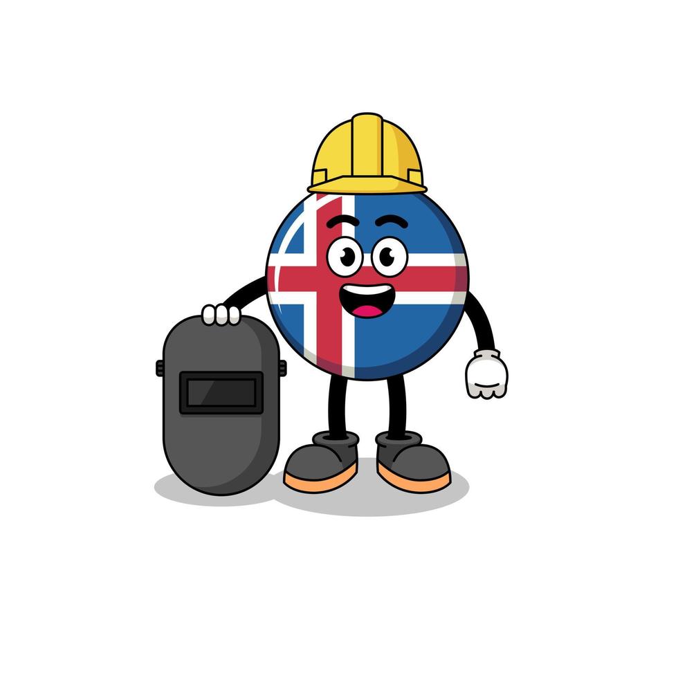 mascota de la bandera de islandia como soldador vector