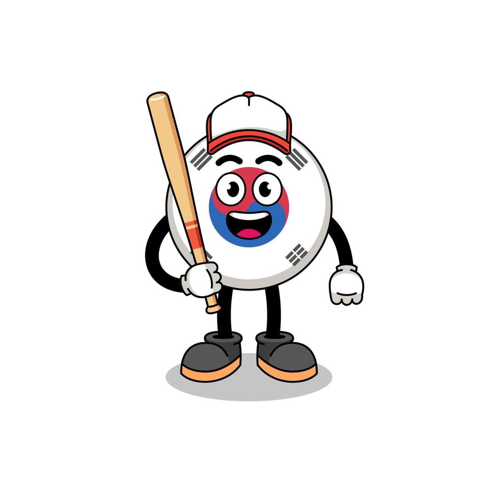 caricatura de la mascota de la bandera de corea del sur como jugador de béisbol vector