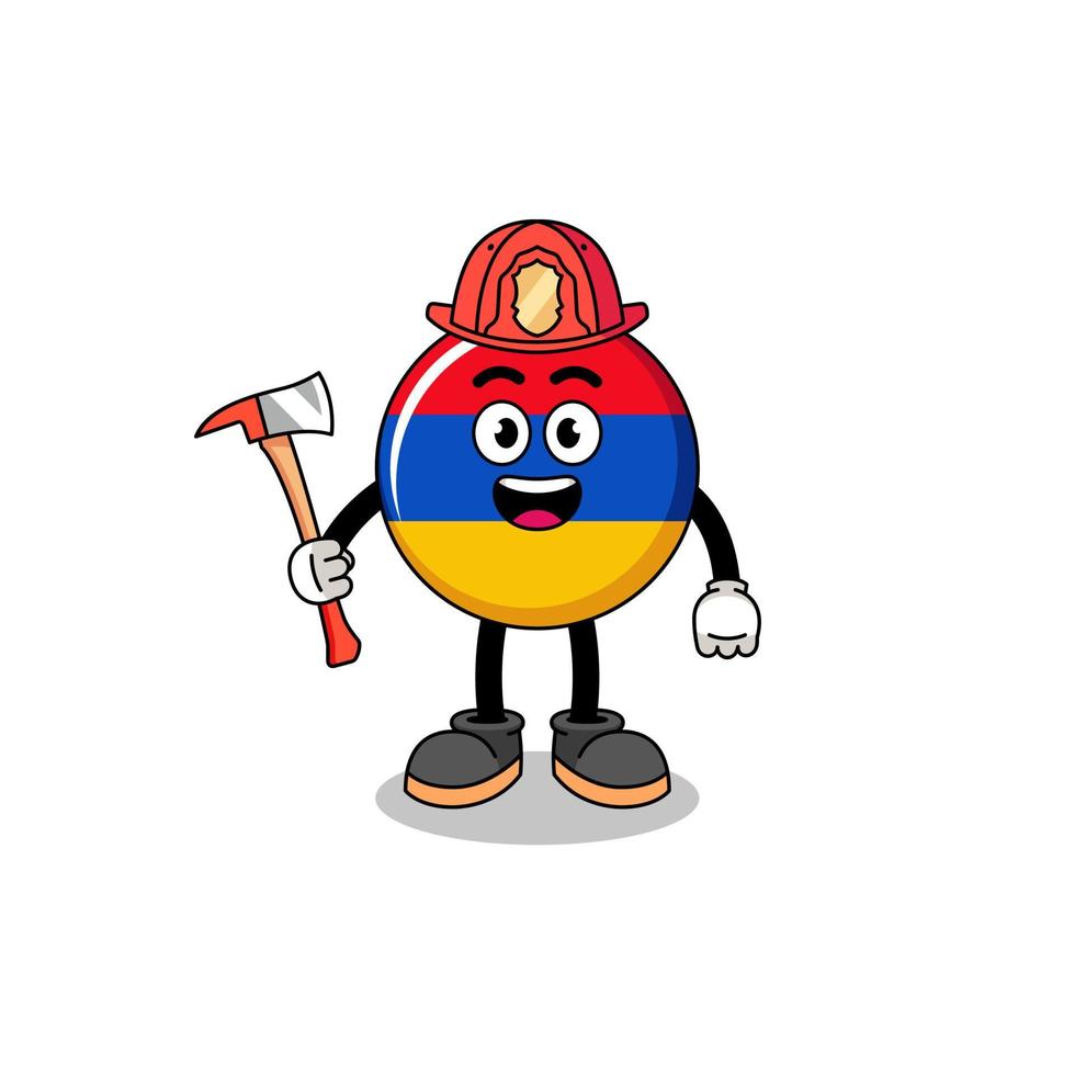 caricatura, mascota, de, armenia, bandera, bombero vector