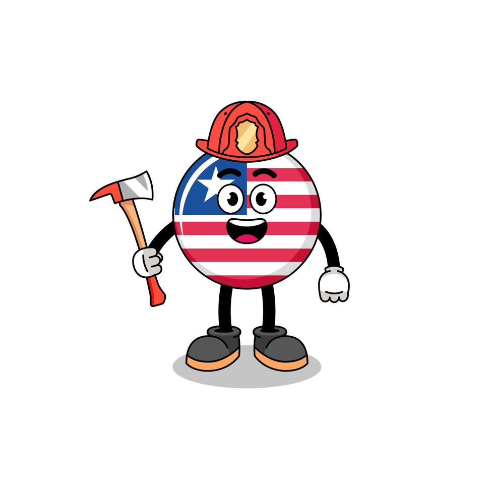 Cartoon mascot of liberia flag firefighter vector