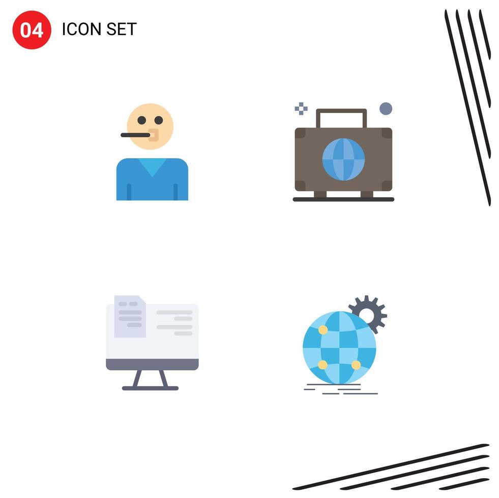 Group of 4 Modern Flat Icons Set for avatar luggage support baggage file Editable Vector Design Elements