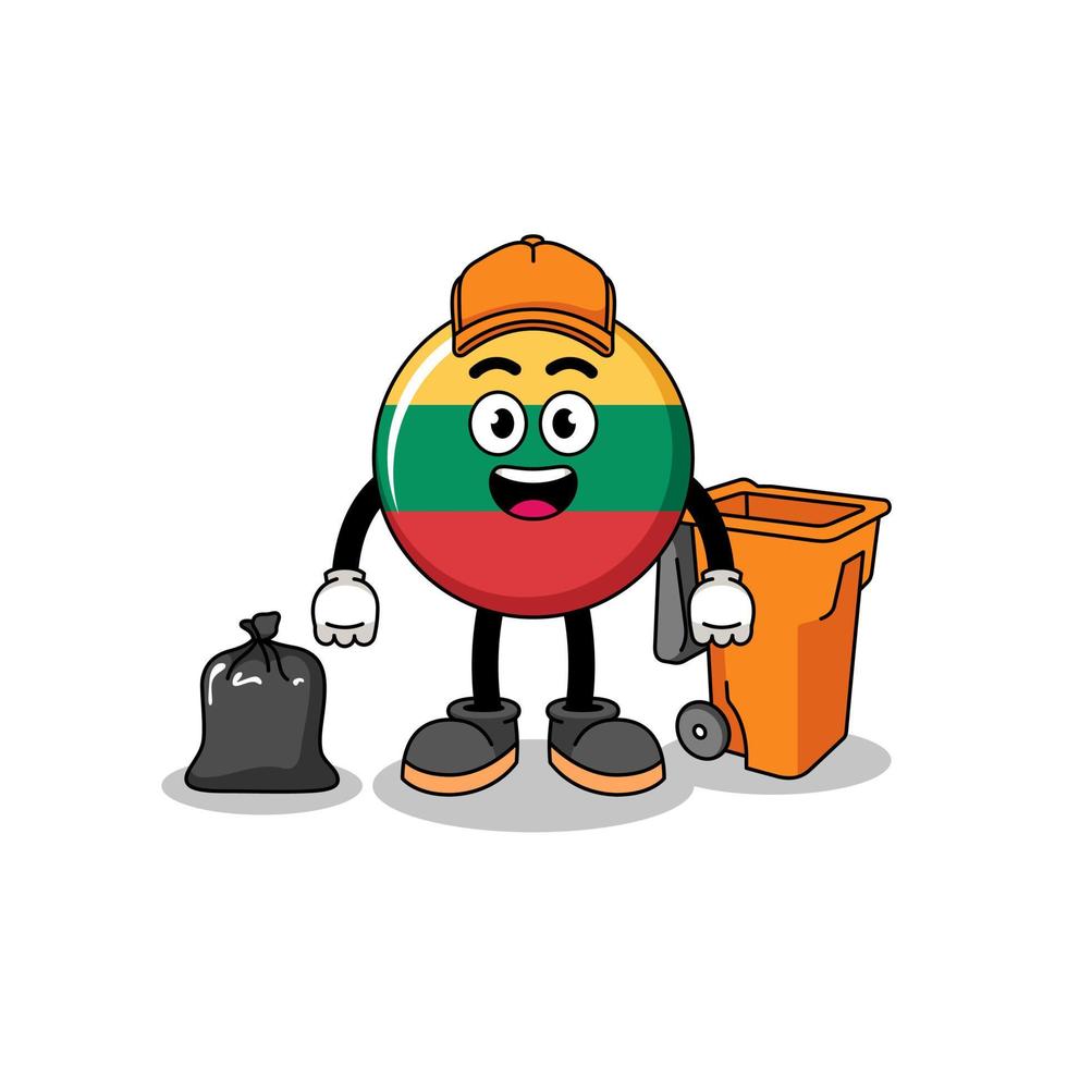 Illustration of lithuania flag cartoon as a garbage collector vector