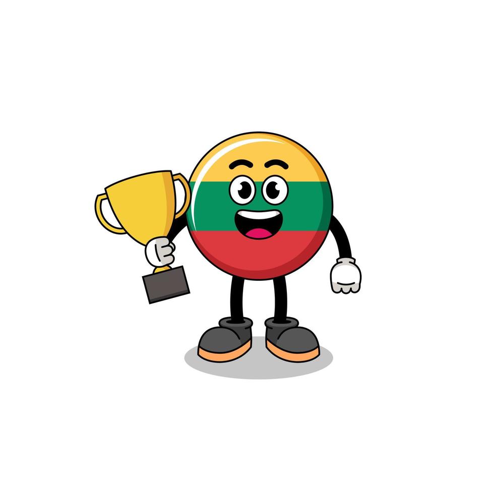 Cartoon mascot of lithuania flag holding a trophy vector