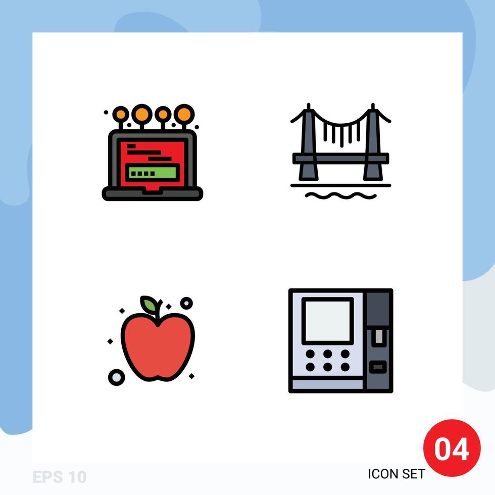4 Thematic Vector Filledline Flat Colors and Editable Symbols of install fruit computer city atm Editable Vector Design Elements